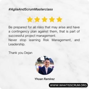 Image featuring Yhoan Ramirez's suggestion on the importance of risk management in successful Agile project management